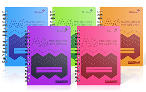 Silvine 160 Page A6 Wirebound Notebooks with Durable Wipe Clean Covers [Assorted Pack of 10]