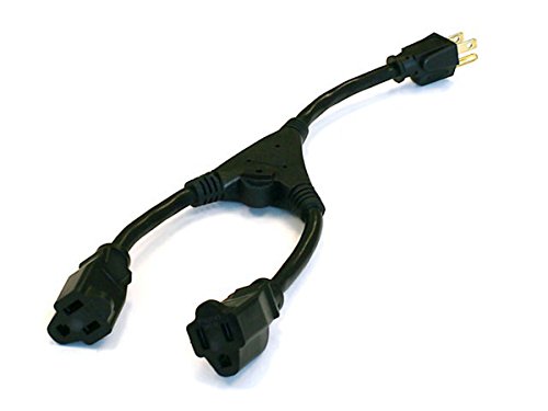 Monoprice Power Cord Splitter Cable – 1.17 Feet – Black | NEMA 5-15P to 2X NEMA 5-15R, 16AWG, 10A