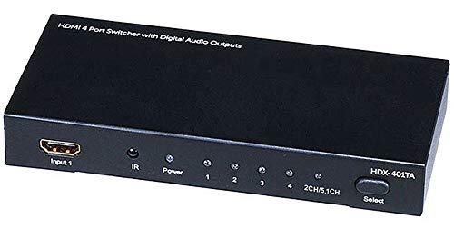 Monoprice Blackbird 4×1 HDMI 1.4 Switch – HDCP 1.4, with Toslink, Digital Coax and Analog Audio Extractor, 1080p 60Hz, DAC (Compatible with PS4/5 Xbox Apple TV Fire Stick Roku Blu-Ray Player)
