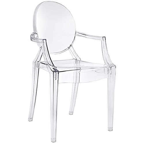 Modway Casper Modern Acrylic Stacking Kitchen and Dining Room Arm Chair in Clear – Fully Assembled