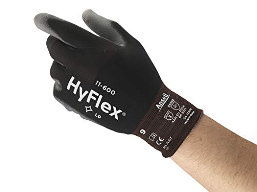 Ansell HyFlex 11-600 Nylon Polyurethane Glove, Gray Polyurethane Coating, Knit Wrist Cuff, X-Small, Size 6 (Pack of 12 Pairs)