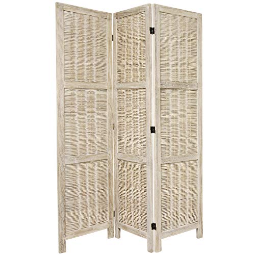 Oriental Furniture 5 1/2 ft. Tall Bamboo Matchstick Woven Room Divider – Burnt White – 3 Panel