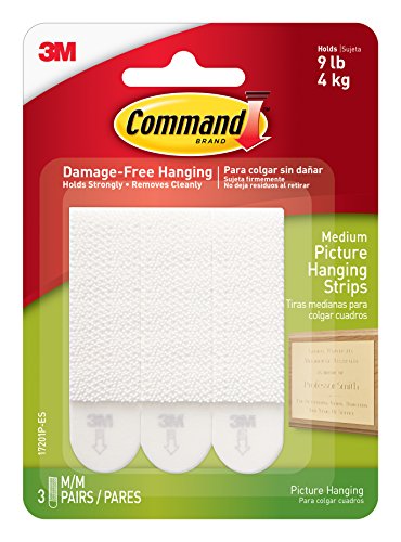 Command 17201P-ES Medium Picture Hanging, White, 3 Sets of Strips/Pack