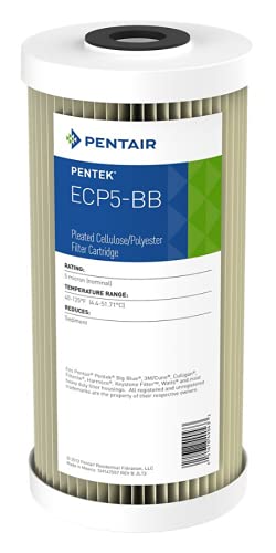 Pentair Pentek ECP5-BB Big Blue Sediment Water Filter, 10-Inch, Whole House Heavy Duty Pleated Cellulose Polyester Replacement Cartridge, 10″ x 4.5″, White End-Cap, 5 Micron