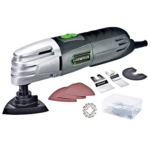 Genesis GMT15A 1.6 Amp Multi-Purpose Oscillating Tool and 19-Piece Universal Hook-And-Loop Accessory Kit with Storage Box