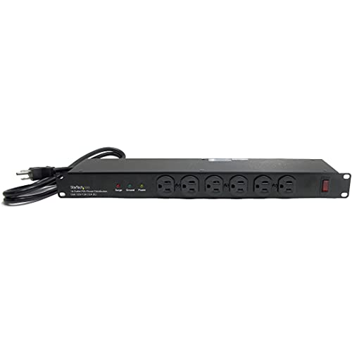 StarTech.com 16 Outlet Horizontal 1U Rack Mount PDU Power Strip for Network Server Racks – Surge Protection – 120V/15A – 6ft Power Cord (RKPW161915)