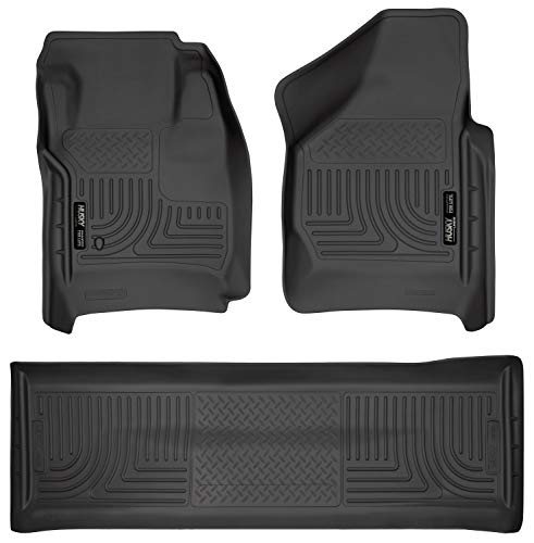 Husky Liners Weatherbeater | Fits 2008 – 2010 Ford F250/F350/450 Crew Cab w/o Manual Shifter, Front & 2nd Row Floor Liners (Footwell Coverage) – Black, 3 pc. | 98381