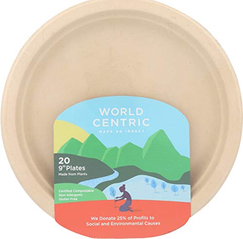 World Centric Wheat Straw/Bagasse Compostable 9-Inch Fiber Plate, 20-Piece, 9 inch