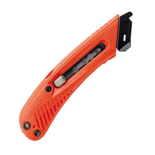 Pacific Handy Cutter S5L Safety Cutter, Left Handed Retractable Utility Knife, Ergonomic Film Cutter, Bladeless Tape Splitter, Steel Guard, Safety, Damage Protection, Warehouse & In-Store Cutting, Red