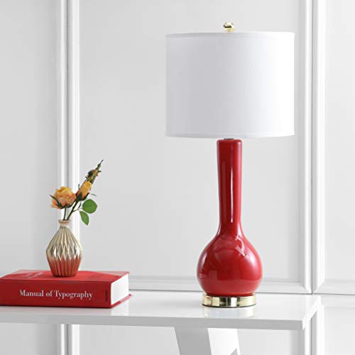 SAFAVIEH Lighting Collection Mae Long Neck Modern Contemporary Red Ceramic 31-inch Bedroom Living Room Home Office Desk Nightstand Table Lamp (LED Bulbs Included)