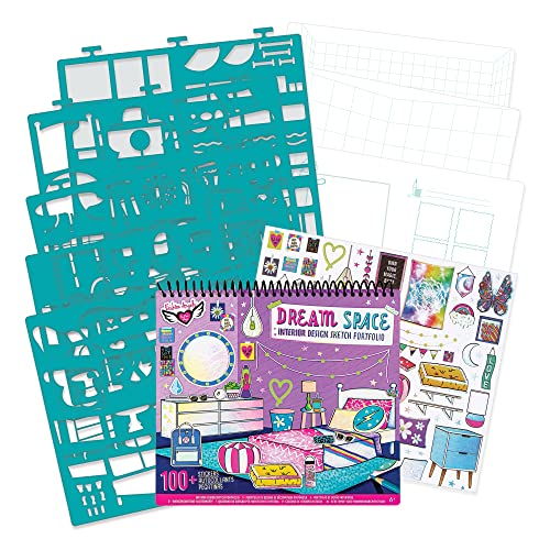 Fashion Angels Interior Design Sketch Portfolio 11510 Sketch Book for Beginners, Sketch Pad with Stencils and Stickers For Kids 6 and Up