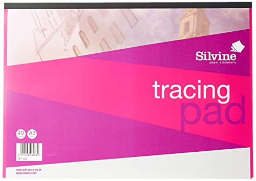 Silvine A3 Everyday Tracing Pad. 40 Sheets of Quality Lightweight Tracing Paper (63gsm) Ref A3T