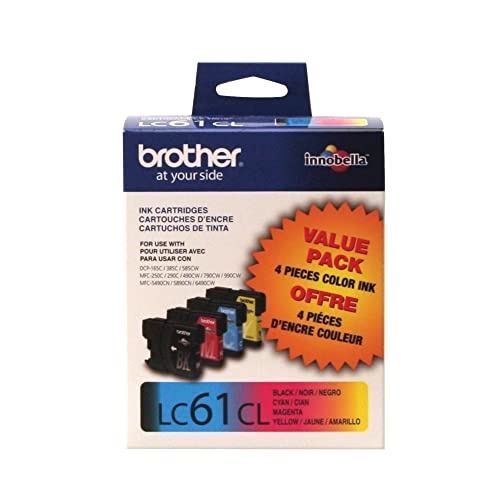 Brother LC61 Ink Cartridge (Black, Cyan, Magenta, Yellow, 4-Pack) in Retail Packaging