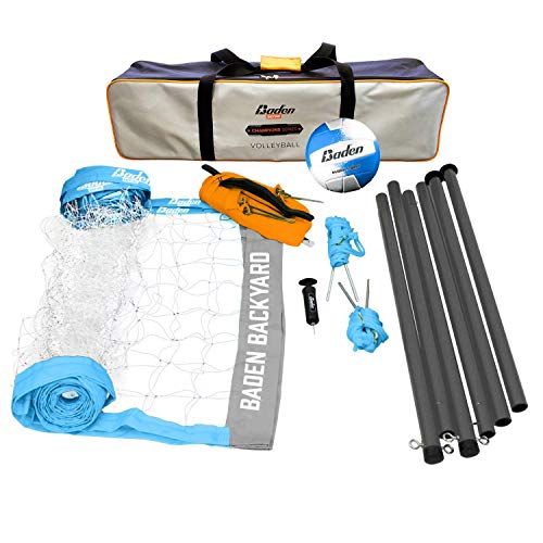 Baden Champions Volleyball Net Set with Volleyball Bag, Adjustable Poles, Volleyball Ball & Pump, and Boundary Lines – Portable Volleyball Net for Backyard or Outdoor Activities for Men, Women & Kids
