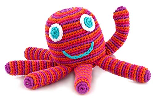 Pebble | Handmade Octopus Baby Rattle—Bright Pink | Ocean | Beach | Coastal | Crochet Baby Toy | Fair Trade | Machine Washable
