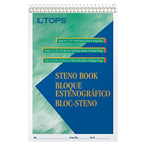 TOPS Steno Books, 6″ x 9″, Gregg Rule, Green Tint Paper, 60 Sheets, 12 Pack (8001)