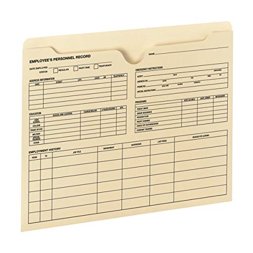 Smead Employee Record File Jacket, Reinforced Straight-Cut Tab, Flat-No Expansion, Letter Size, Manila, 20 per Pack (77100)