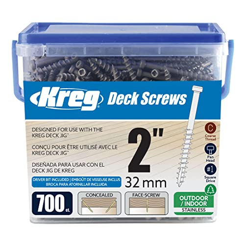 Kreg SDK-C2SS-700 Stainless Steel Deck Screws, 2-Inch, 8 Coarse Thread, Compact Head (700 Count)