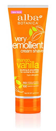 Alba Botanical Mango Vanilla Very Emollient Cream Shave, 8 Ounce Tubes (Pack of 4)