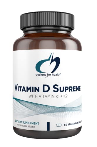Vitamin D Supreme 5000 IU by Designs for Health – Vit D + K2 Supplement – Support Immune System + Bone Health – Gluten Free Vitamin D3 Supplement with Vitamin K in BPA-Free Glass Bottle (60 Capsules)