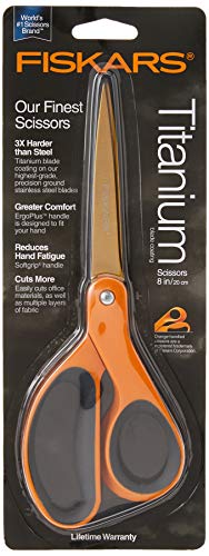 Fiskars 01-004244J Premier Softgrip Titanium Straight Adult Scissors, 8 Inch, Orange