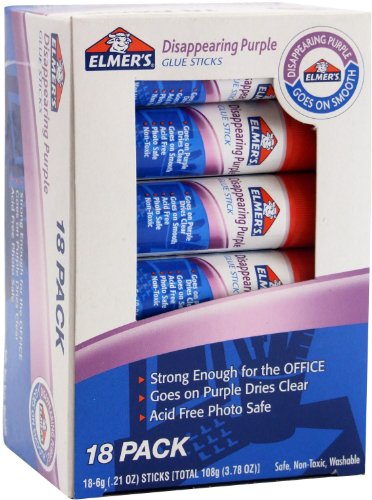 Elmer’s Disappearing Purple Office Glue Sticks, 0.21 oz Each, 18 Sticks per Pack (E5009)