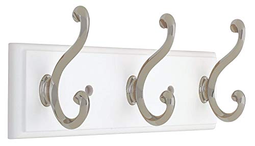 LIBERTY 129854 Wall Mounted Coat Rack with 3 Decorative Hooks, 10-Inch, Satin Nickel and White