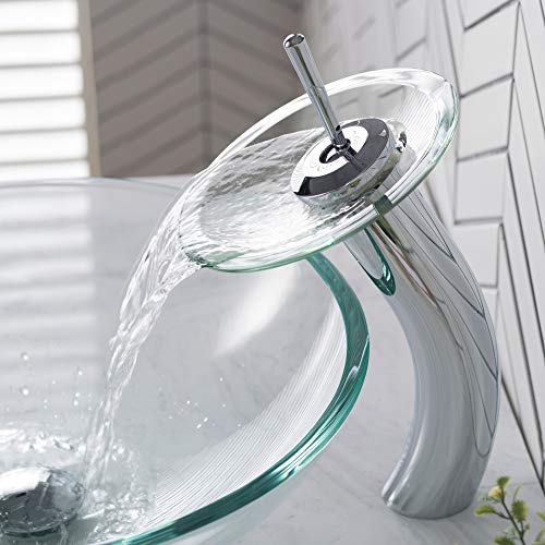 Kraus KGW-1700CH-CL Single Lever Vessel Glass Waterfall Bathroom Faucet Chrome with Clear Glass Disk | The Storepaperoomates Retail Market - Fast Affordable Shopping