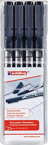 edding 1880 profipen – black – set of 4 -line width 0.25-0.7 mm-fineliner pen for precise writing, sketching and technical drawing – fine, metal-encased nib – suitable for use with rulers and stencils