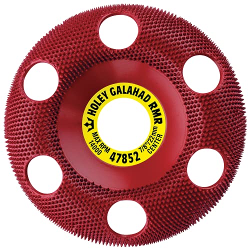 King Arthur’s Tools Original and Patented Round Medium Red Holey Galahad Tungsten Carbide Disc for Woodworking, Shaping, and Smoothing – Fits most Standard 4 1/2″, 115-125mm Angle Grinders #47852 RMR