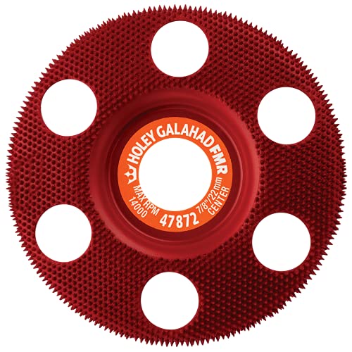 King Arthur’s Tools Patented Flat Medium Red Holey Galahad Tungsten Carbide Disc for Woodworking, Shaping, and Smoothing – 7/8” Bore, Fits most Standard 4 1/2″, 115-125mm Angle Grinders #47872 FMR