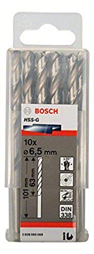 Bosch 2608595068 Metal Drill Bit Hss-G 6, 5mmx63mmx3.98In 10 Pcs