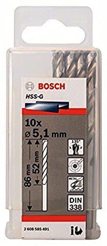 Bosch 2608585491 Metal Drill Bit Hss-G 5, 1mmx52mmx3.39In 10 Pcs