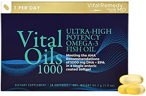 VitalRemedyMD VitalOils1000-1m Supply Ultra Concentrated Omega 3 dha & epa burpless Fish Oil Capsules in Blister