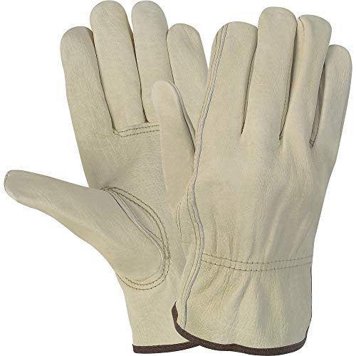 MCR Safety 3215M Economy Grade Unlined Cow Grain Leather Driver Men’s Gloves with Keystone Thumb, Cream, Medium, 1-Pair,12