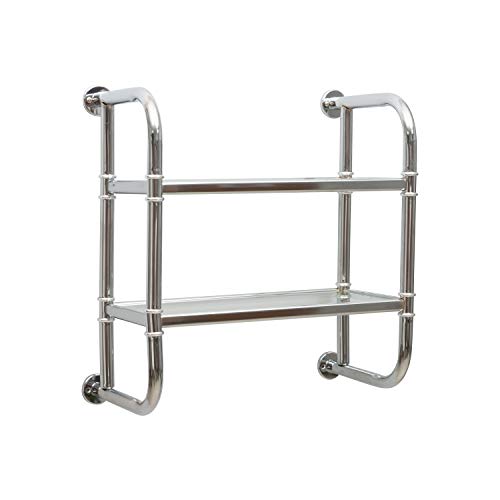 Organize It All 2 Tier Chrome Pipe Mounted Tempered Glass Bathroom Storage Shelf