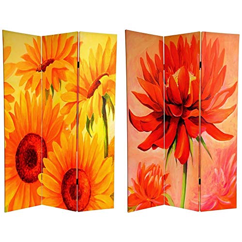 Oriental Furniture 6 ft. Tall Double Sided Poppies and Sunflowers Canvas Room Divider