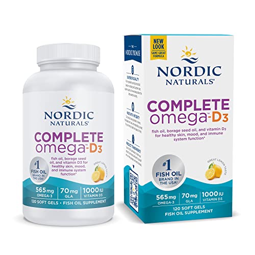 Nordic Naturals Complete Omega-D3, Lemon Flavor – 120 Soft Gels – 565 mg Omega-3 + 70 mg GLA + 1000 IU Vitamin D3 – EPA & DHA – Healthy Skin & Joints, Cognition, Positive Mood – Non-GMO – 60 Servings