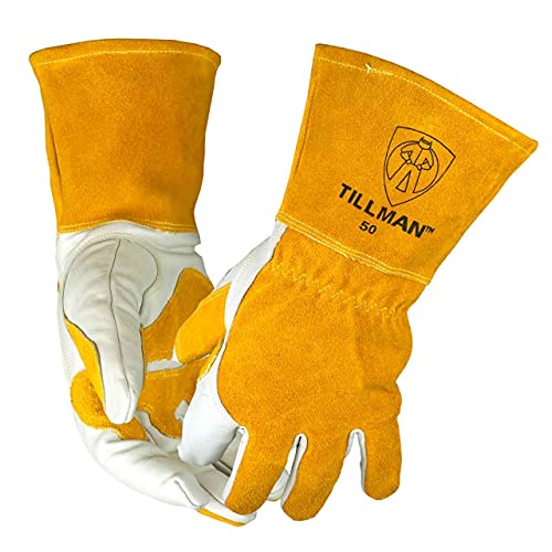 John Tillman and Co 50XL Top Grain Leather MIG Gloves with Split Leather Palm Reinforcements, Split Leather Back, Fleece Lining, Seamless Forefinger and Elastic Back (Carded), X-Large (TIL50XL)