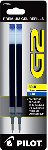 PILOT G2 Gel Ink Refills For Rolling Ball Pens, Bold Point, Blue Ink, 2-Pack (77290)