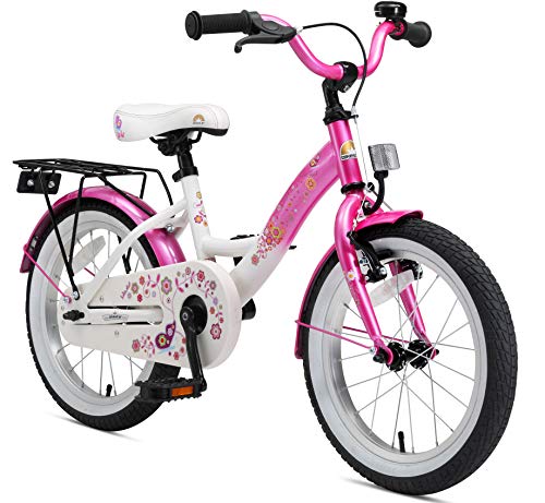 BIKESTAR Safety Sport Kids Bike Bicycle with sidestand for Children | 16 Inch Classic Edition for Girls | Pink & White