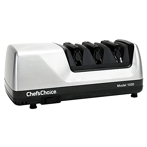 Chef’sChoice Hone Electric Knife Sharpener for 15 and 20-Degree Knives 100% Diamond Abrasive Stropping Precision Guides for Straight and Serrated Edges, 3-Stage, Gray