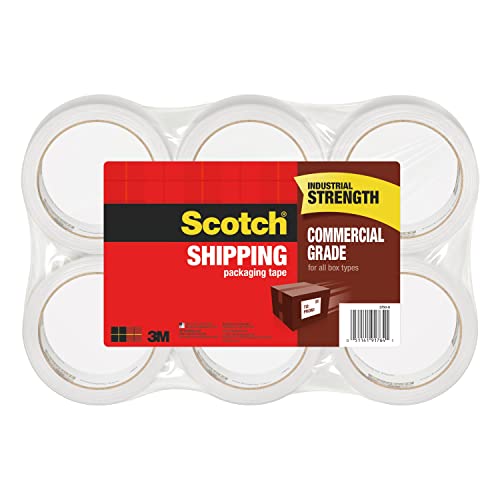 Scotch Commercial Grade Shipping Packaging Tape, 1.88″ x 54.6 yd, Designed for Packing, Shipping and Mailing, Guaranteed to Stay Sealed, 3″ Core, Clear, 6 Rolls (3750-6)