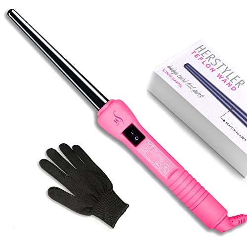 Herstyler Baby Curls Mini Curling Iron | Tapered 1/2 to 3/4 Curling Iron | Skinny Curling Wand for Queens Who Want to Be Crowned in Curls | 9mm to 13mm Wand with Dual Voltage | Pink