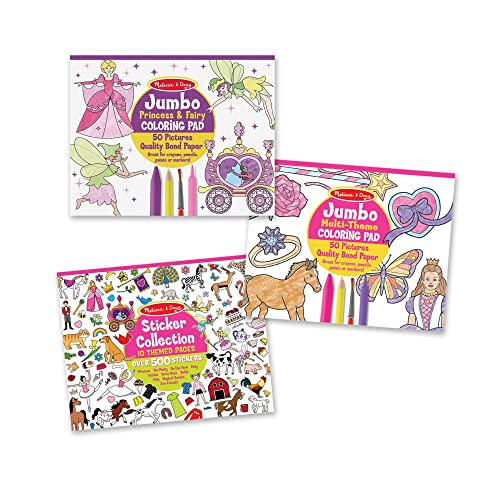 Melissa & Doug Sticker Collection and Coloring Pads Set: Princesses, Fairies, Animals, and More – Kids Arts And Crafts, Sticker Books, Coloring Books For Kids Ages 3+, Pink