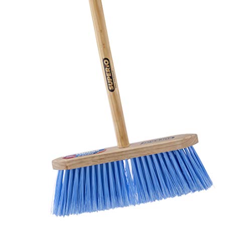 Superio Kitchen Broom – USA Wood Handle, Fine Premium Blue Bristles – Heavy Duty Household Broom – Easy Swiping Dust and Wisp, Home, Kitchen, Lobby, Floors and Corners.