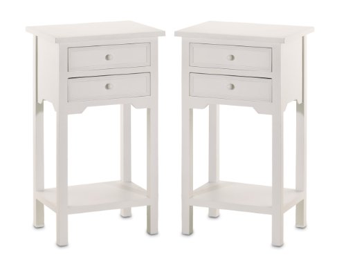 Set of 2 Wood White End Tables Nightstands with Two Drawers | The Storepaperoomates Retail Market - Fast Affordable Shopping