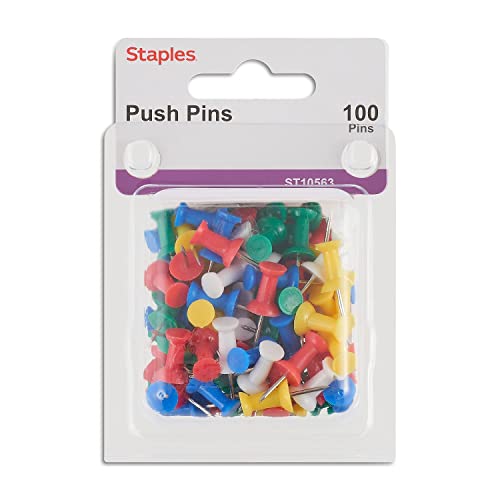 Staples 224147 Push Pins Assorted Colors 100/Pack