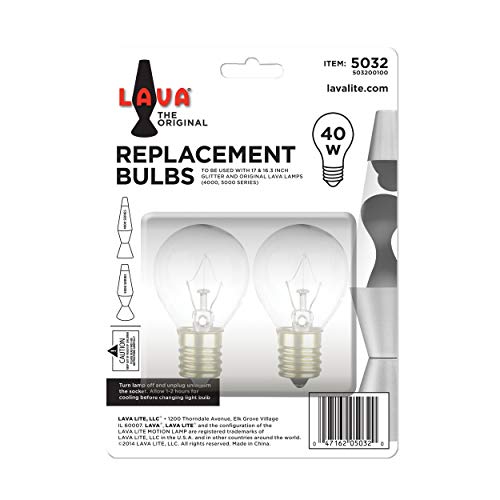 Lava 5032-6 40-Watt Replacement 2-Pack Brand 16.3 and 17 inch Lamps Light Bulb, 2 Count (Pack of 1), Clear