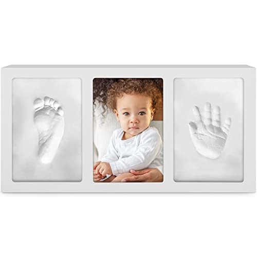 Clay Baby Hand and Footprint Kit with Photo Wall Mount Frame Kit – Inkless Baby Footprint & Handprint Keepsake (White Frame) – Proud Baby by Luna Bean